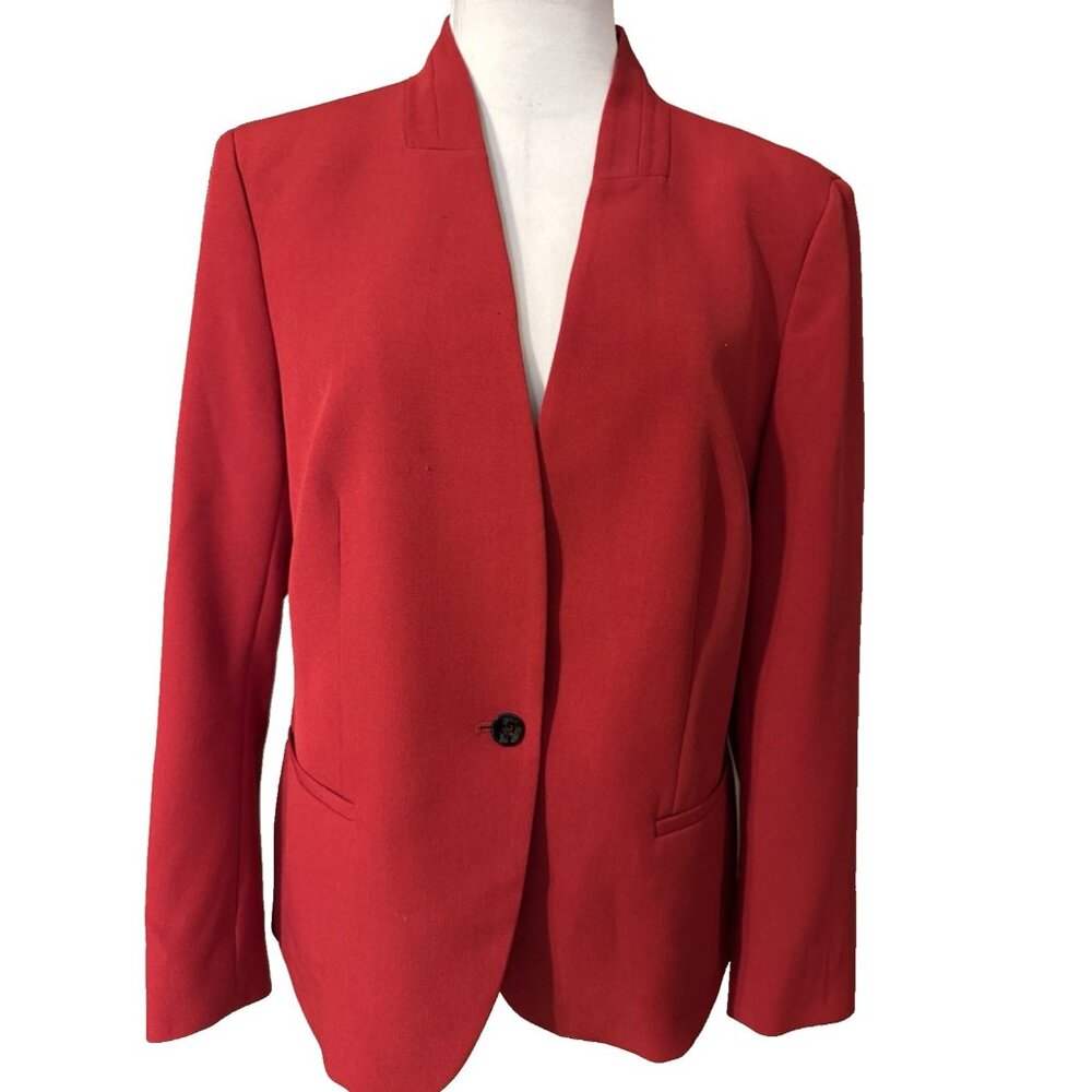 Kasper Suit Jacket Blazer 14 Red Classic 1 Button Stretch Office Career - Picture 2 of 13